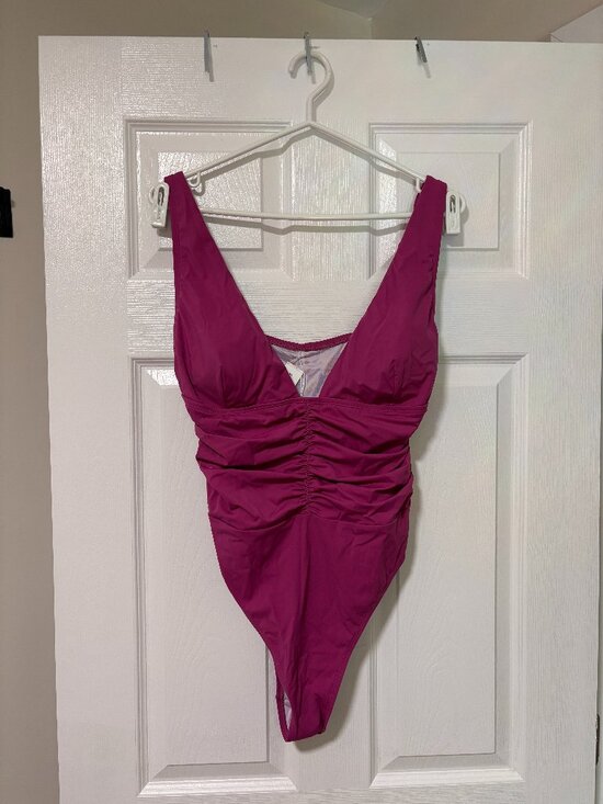 Cupshe Other - NWT Magenta Ruched One-Piece Swimsuit | Plunge V-Neck | Tummy Control (XL)
